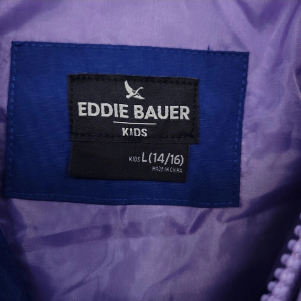 Eddie Bauer Youth L 14/16 Windbreaker Water Resistant Rain Jacket Blue Purple - Picture 6 of 14